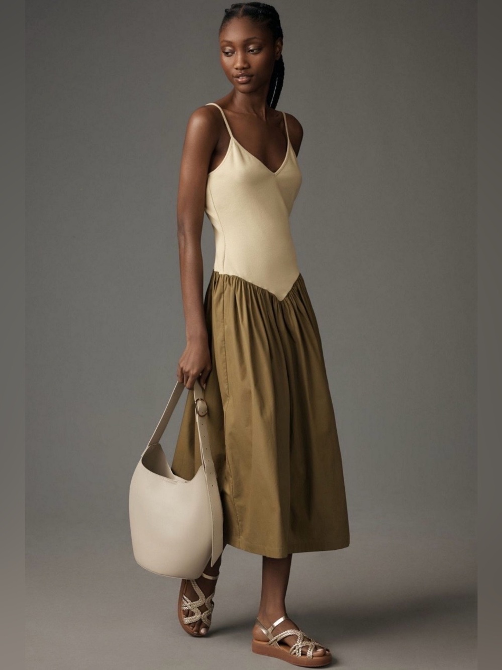 Anthropologie Ribbed Sleeveless Poplin Twofer Midi Dress 2X